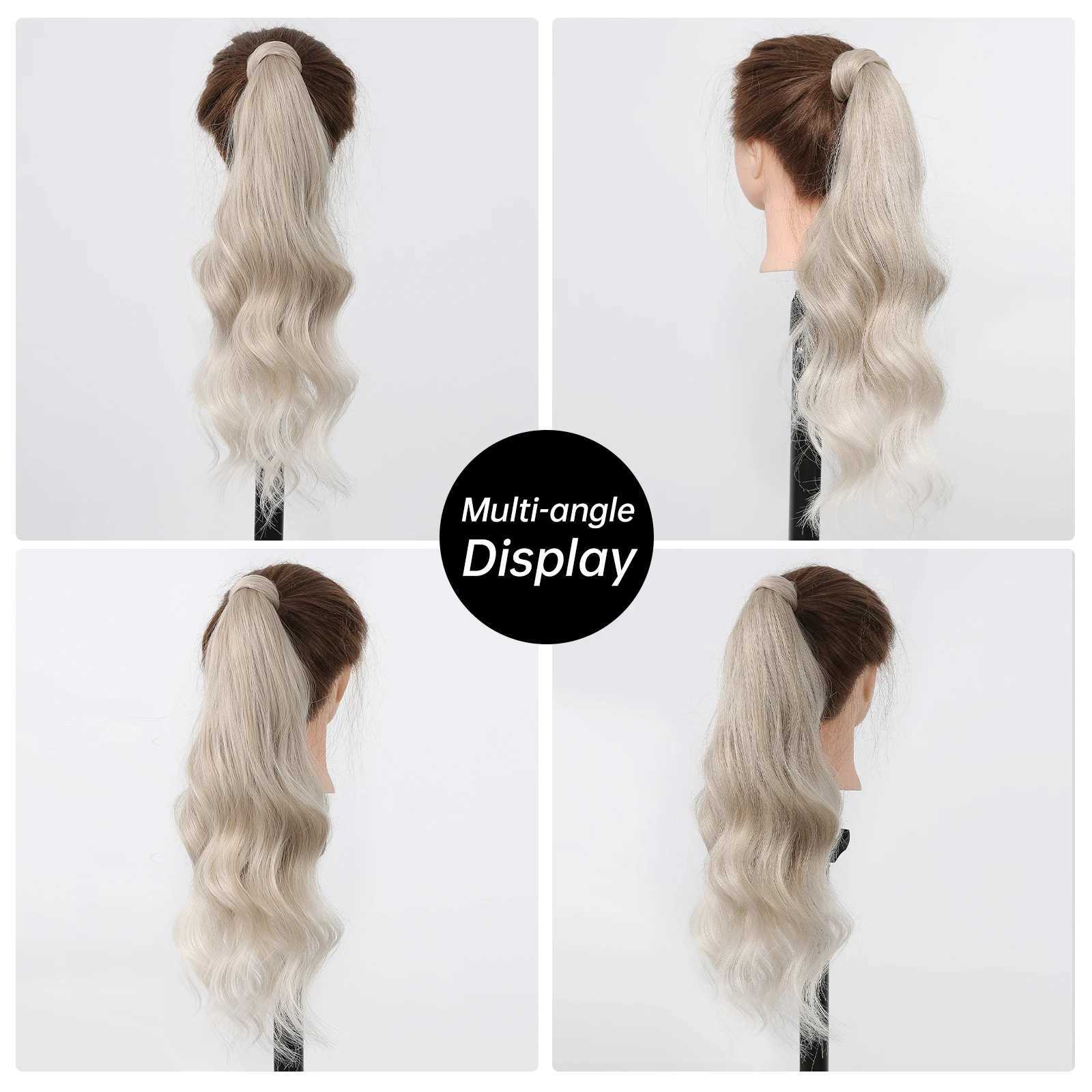 Cape synthetic flexible wrap ponytail blonde Ombre long wave ponytail hair extension wig fake tail hair W240817