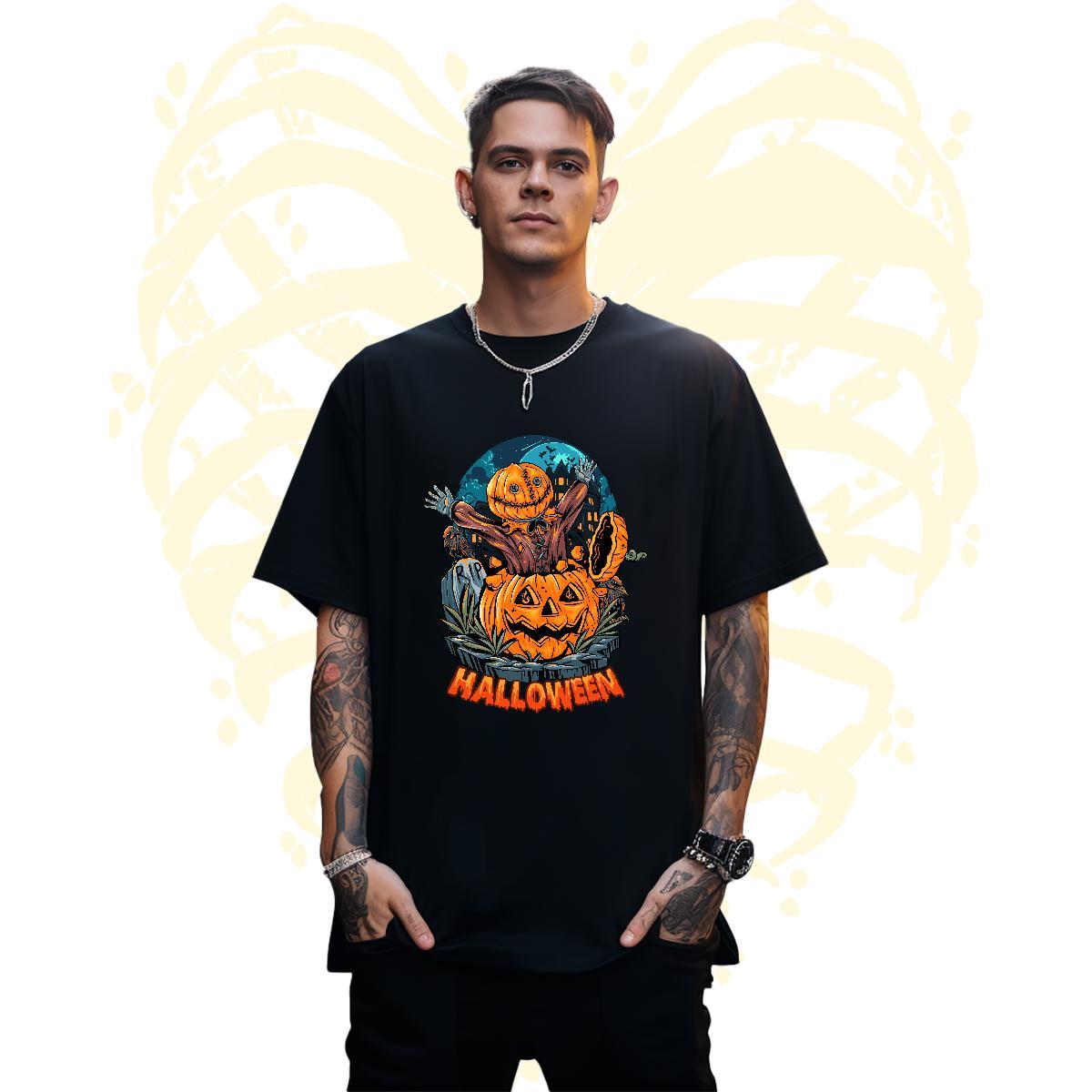 Loose Mens T Shirts pumpkin Breathable Crew Neck Home Outdoor Cartoon Print 230g 100% Cotton Men Tees Free Shipping Clothes