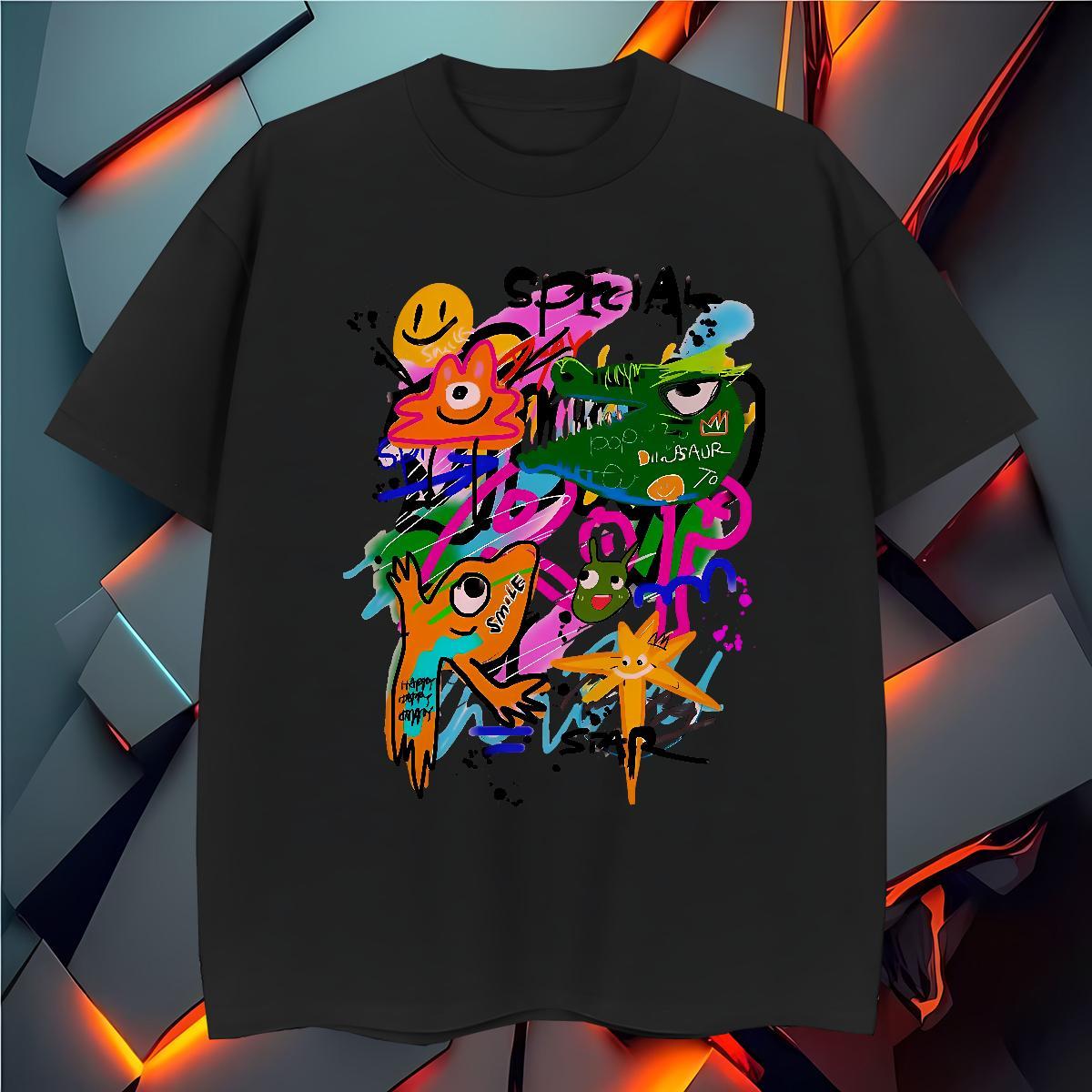 T-Shirts for Men 230g Pure Cotton cartoon High Street Hip Hop O-Neck Short Sleeve Custom Print Plus Size Men Clothes T-Shirt Fashion Design Free Shipp
