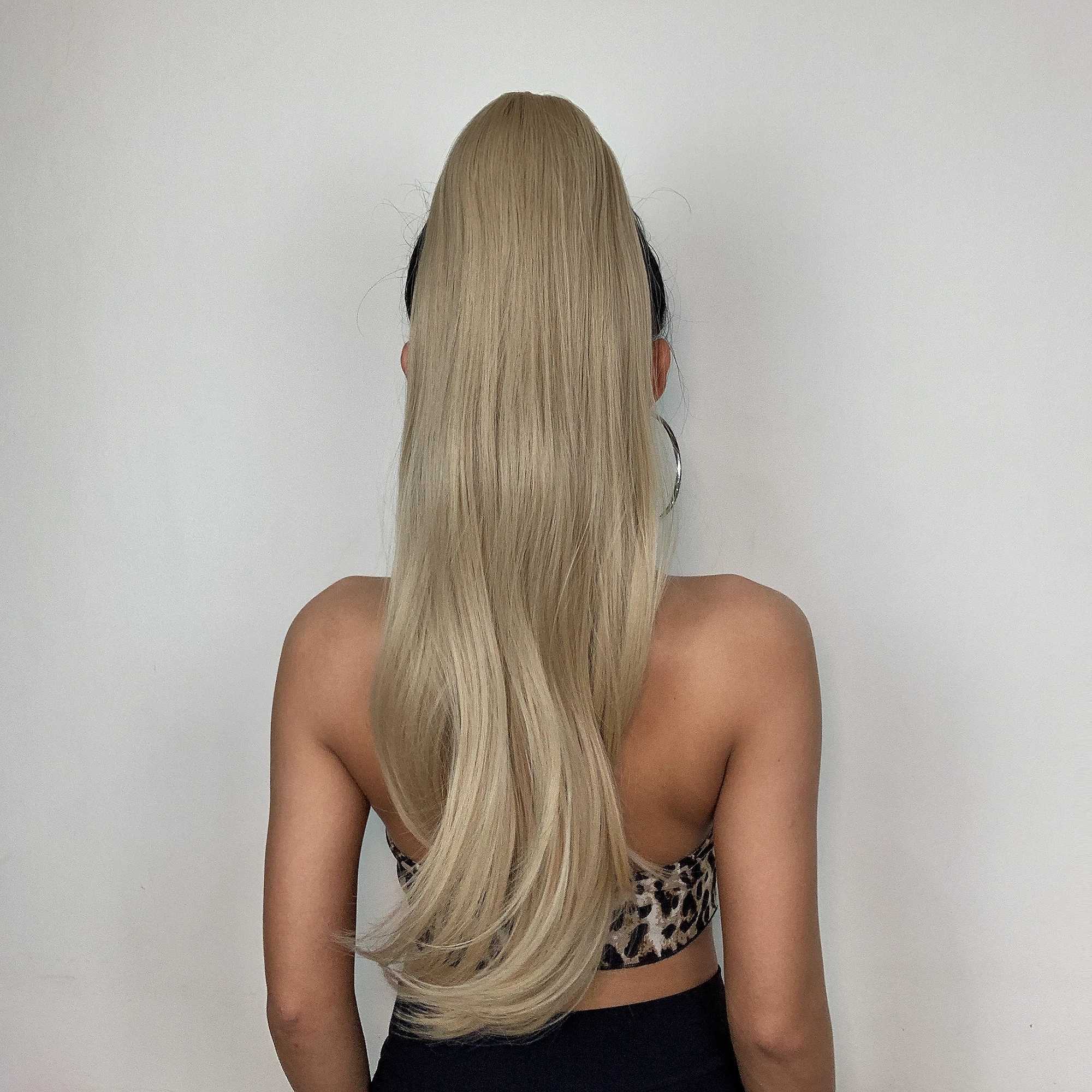 Long Sandy Blonde Staright Hair Extension Clip in Claw Hair Synthetic Ponytail Wig Black Female High Temperature Wig W240817