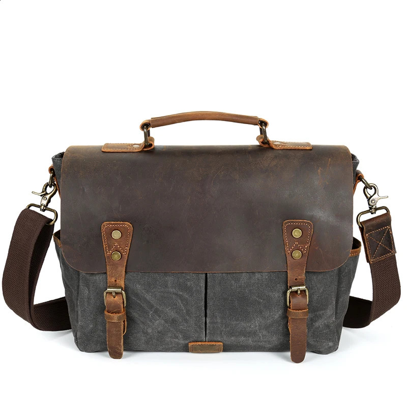 waterproof padded waxed canvas bags personalized stylish case satchel vintage messenger bag for men 240819