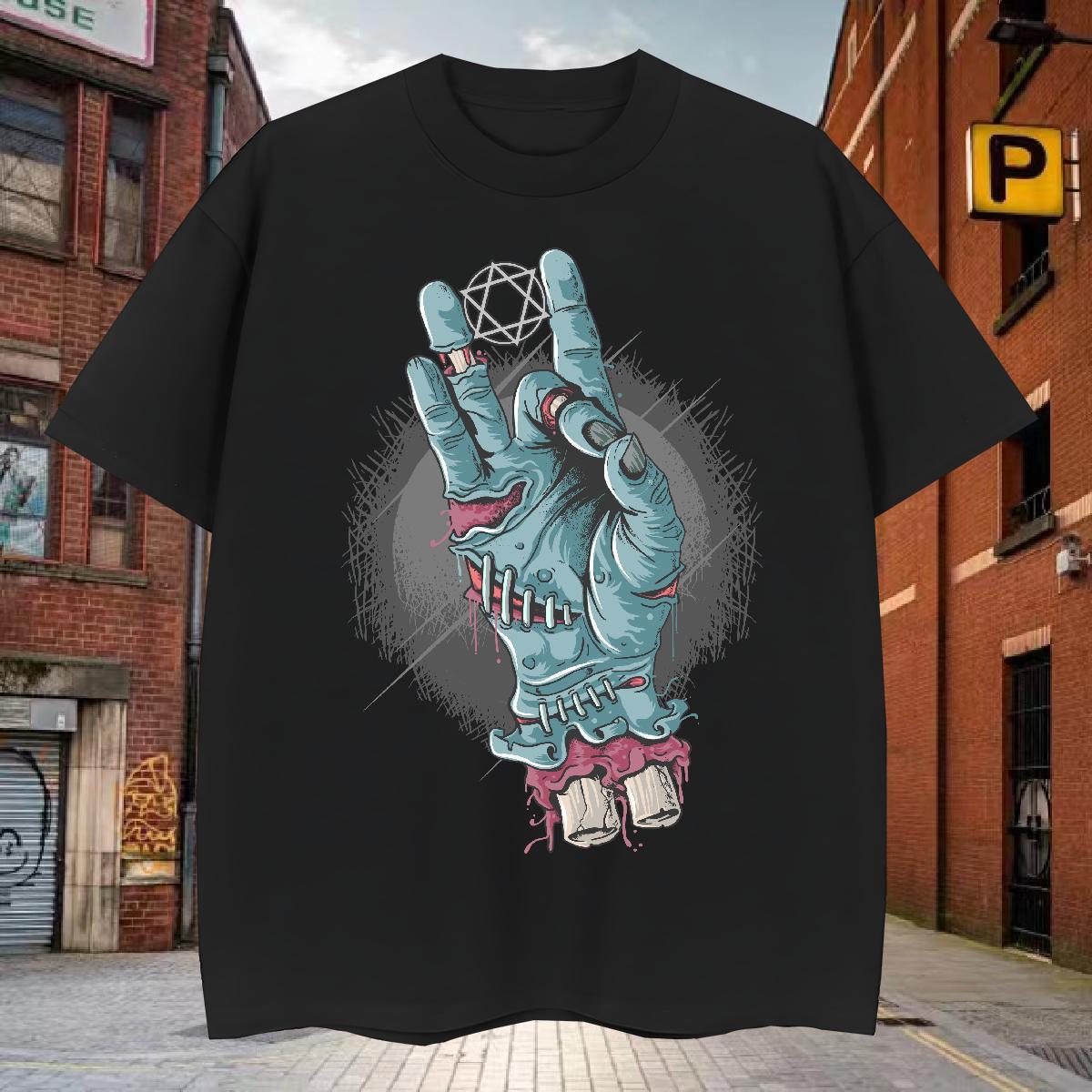 Cool Design Mens T Shirts hand Breathable Short Sleeve Casual Beach Skull 230g 100% Cotton Men Tops Tees Stylist Clothes