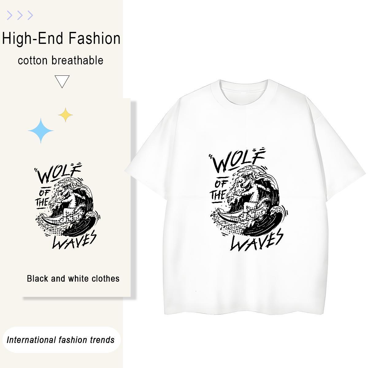 2024 DIY Unisex Tshirts Outdoor Crew Neck Breathable Top Shirts Nice 230g Pure Cotton wolf Plus Size Cartoon T-Shirts