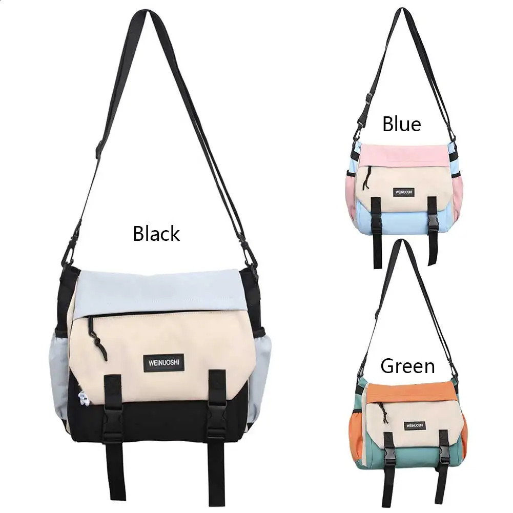 Unisex Simple Postman Bag Large Capacity Leisure Sling Bag Contrast Color Nylon Satchel Bag for College Travel Business 240819