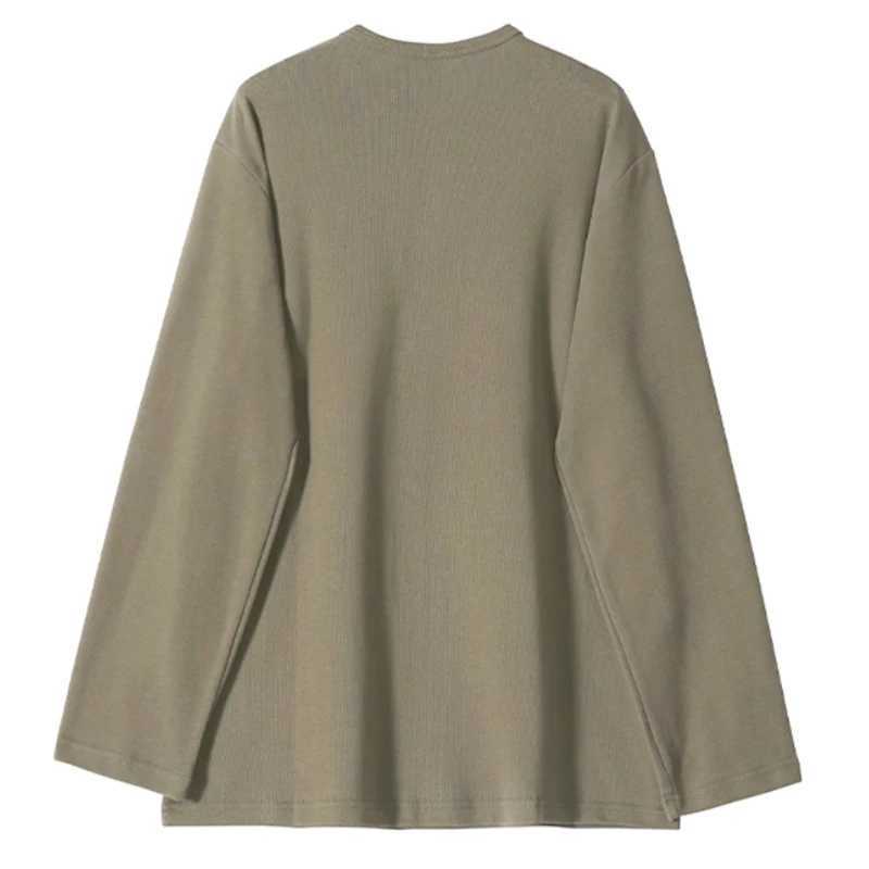 Mens New Spring Autumn Solid Color Section Of Bamboo Cotton Henry Collar Long-Sleeved T-Shirt Fashion Casual Daily Loose TopsXJ240819