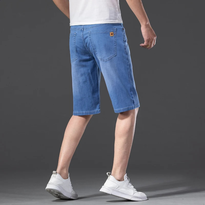 Classic style summer mens thin shorts Lyocell straight leg denim stretch fabric business casual 240819
