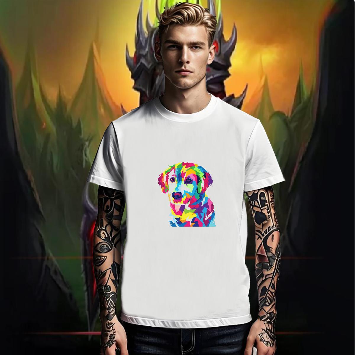 Brand Tshirts dog Hip Hop 230g 100% Cotton Top Tees Breathable Crew Neck Comfortable Men T Shirts Floral Print