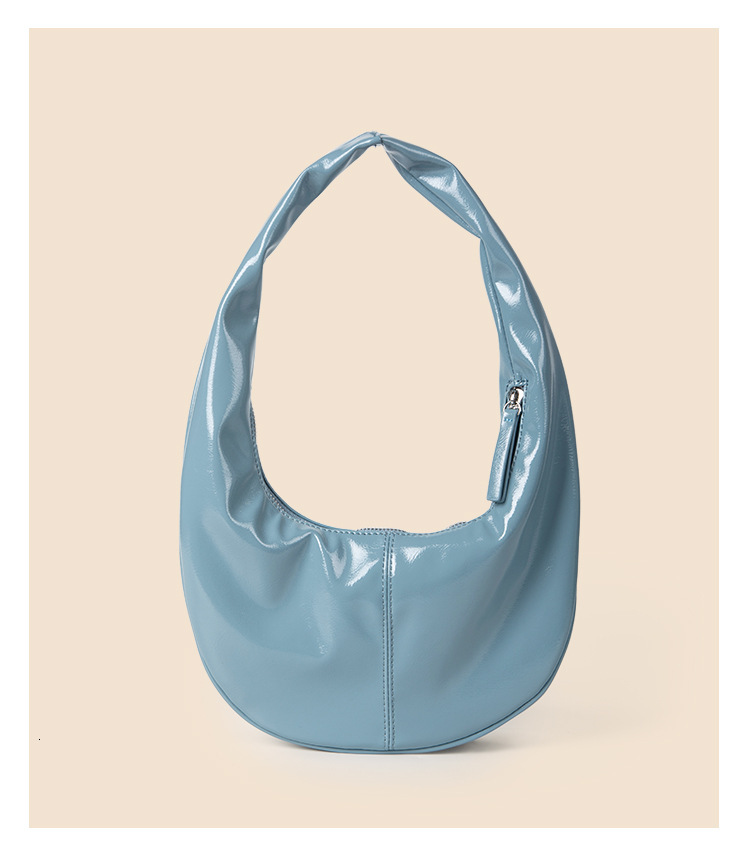 Personalized and fashionable cream colored patent shiny bread PU leather versatile Korean version hand-held armpit dumpling bag women's summer