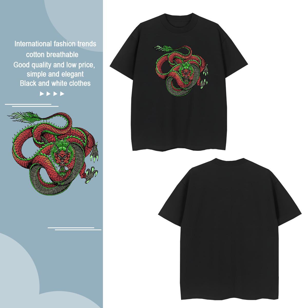 Mens T Shirts 230g 100% Cotton dragon Sports Casual Crew Neck Breathable Skull Men Tops Tees Fashion Loose Fit Tshirts