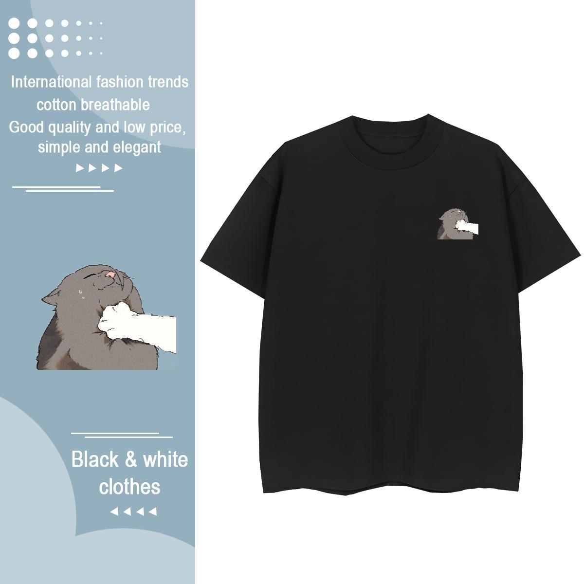 New Men Tshirts cat Daily Wear 230g 100% Cotton Top Tees Breathable Crew Neck Comfortable Man T Shirts Graphic