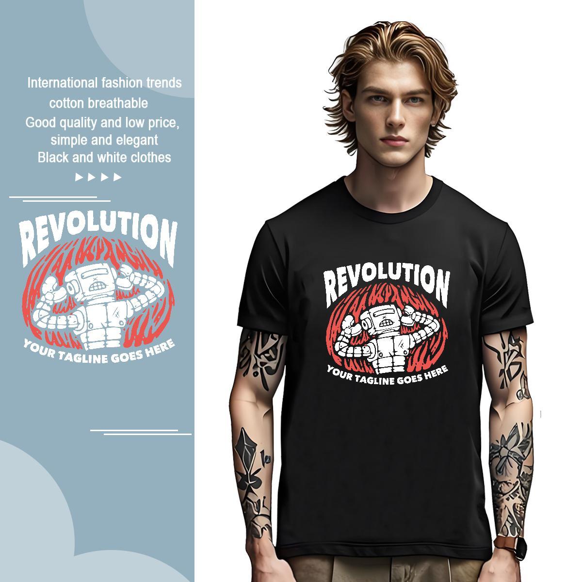 Popular robot 100% Cotton 230g Couples T Shirts Hip Hop Crew Neck Breathable Man T Shirts 2024 Summer DIY Printed Clothings