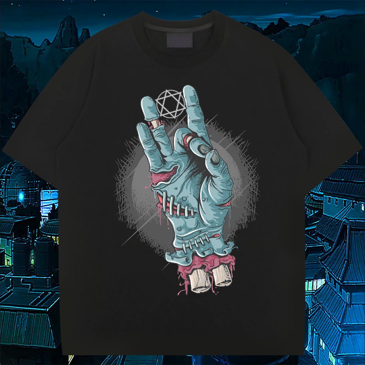 Factory Direct hand Men Tshirts 100% Cotton 230g Men T Shirts Black White Anime Printing Street Breathable Short Sleeve Cool Design Clothings