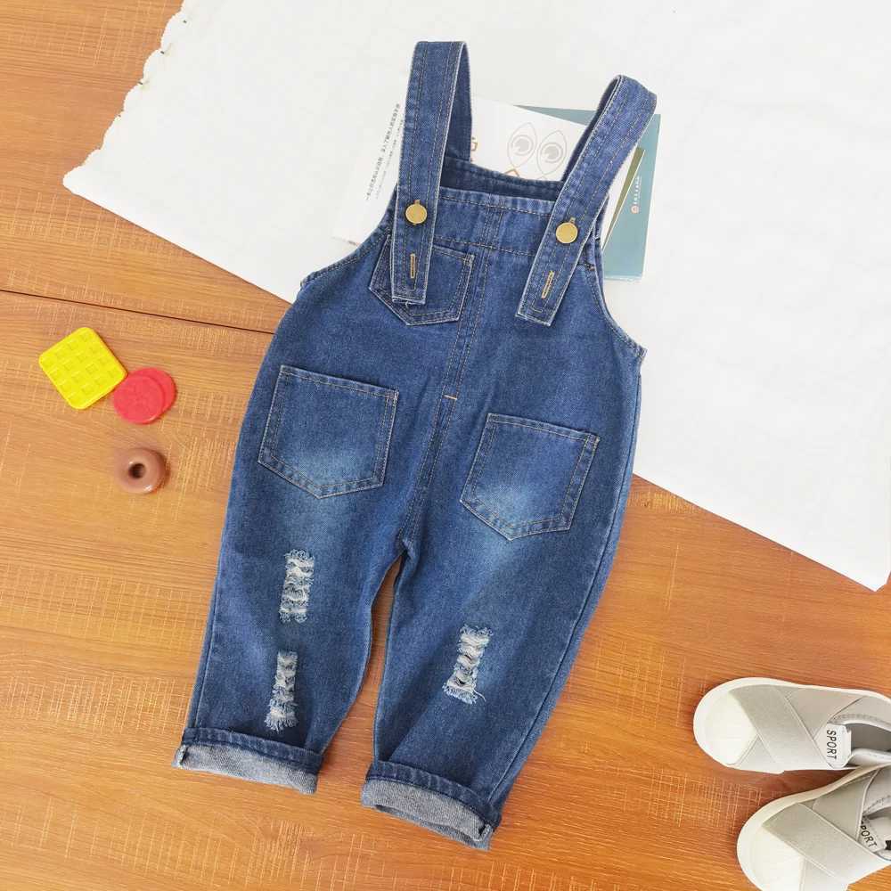 IENENS toddler boys jumpsuit denim covering Dungarees baby girls hole jeans pants clothing set suitable for 0-4 years old W240806