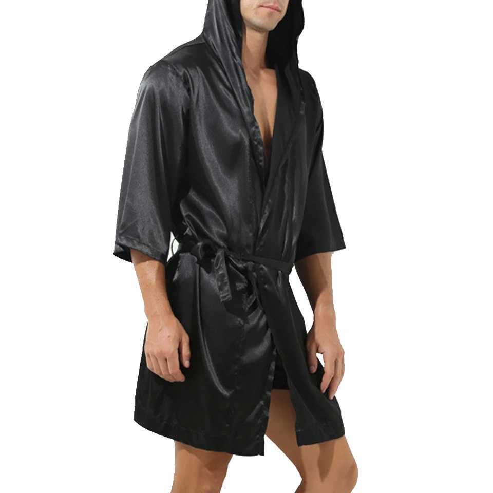 Mens Hoodie Loose Satin Silk Bathroom Sleepwear Large Lace Sleepwear Long Sleeve Yukata SleepwearW240719