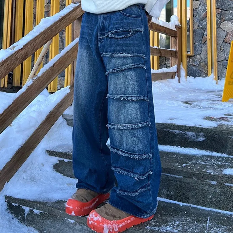 Pantalon Y2K Fashion Washed Blue Baggy Stacked Jeans Pants For Men Clothes Straight Wide Leg Denim Trousers Ropa Hombre 240819