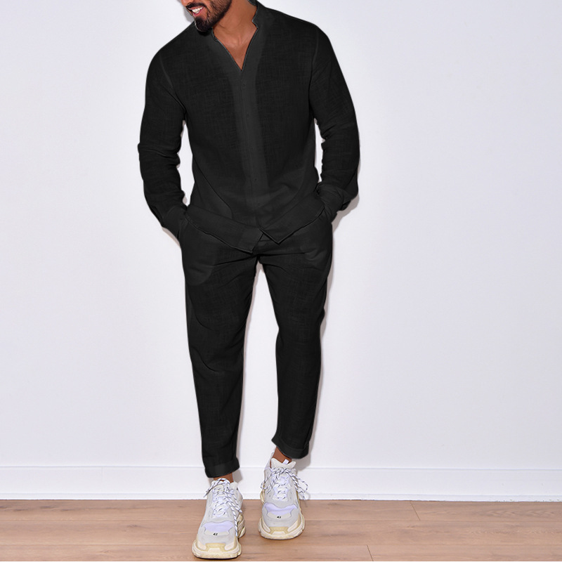 Tracksuit Mens Autumn Linen Long Sleeve Gym Wear Set Casual Fitness Combo with Jogger Pants R240820
