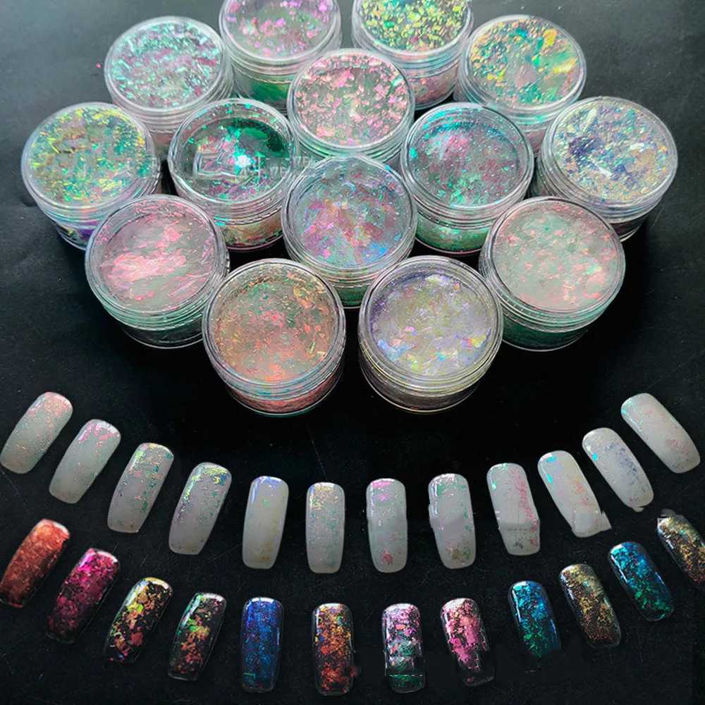 Aurora Chameleon Nail Opal Flakes Ultra-thin Polarized Mermaid Sequins Nail Powder Iridescent Crystal Nail Chrome Sequins DustXJ240815