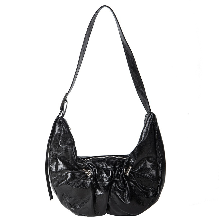 PU Underarm Single Shoulder Crescent for Women's Summer 2024 Versatile Drawstring Wrinkled Cowboy Bag