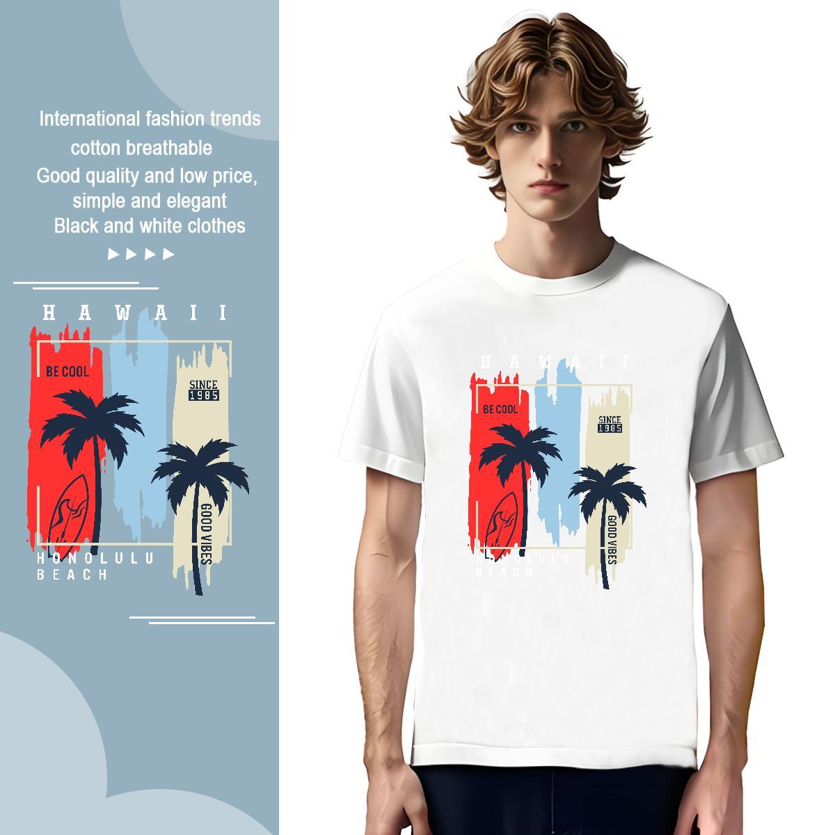 Free Shipping tree 230g Pure Cotton Men Clothes T-Shirt Street Casual Round Neck Short Sleeve T Shirt For Man Designer Fashion Graphic Tops Tees
