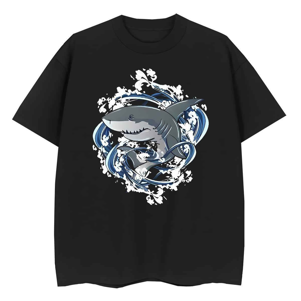 Custom Women Tees Daily Wear Crew Neck Top Tees Loose fit 100% Cotton 230g shark Plus Size Cartoon Women T Shirts