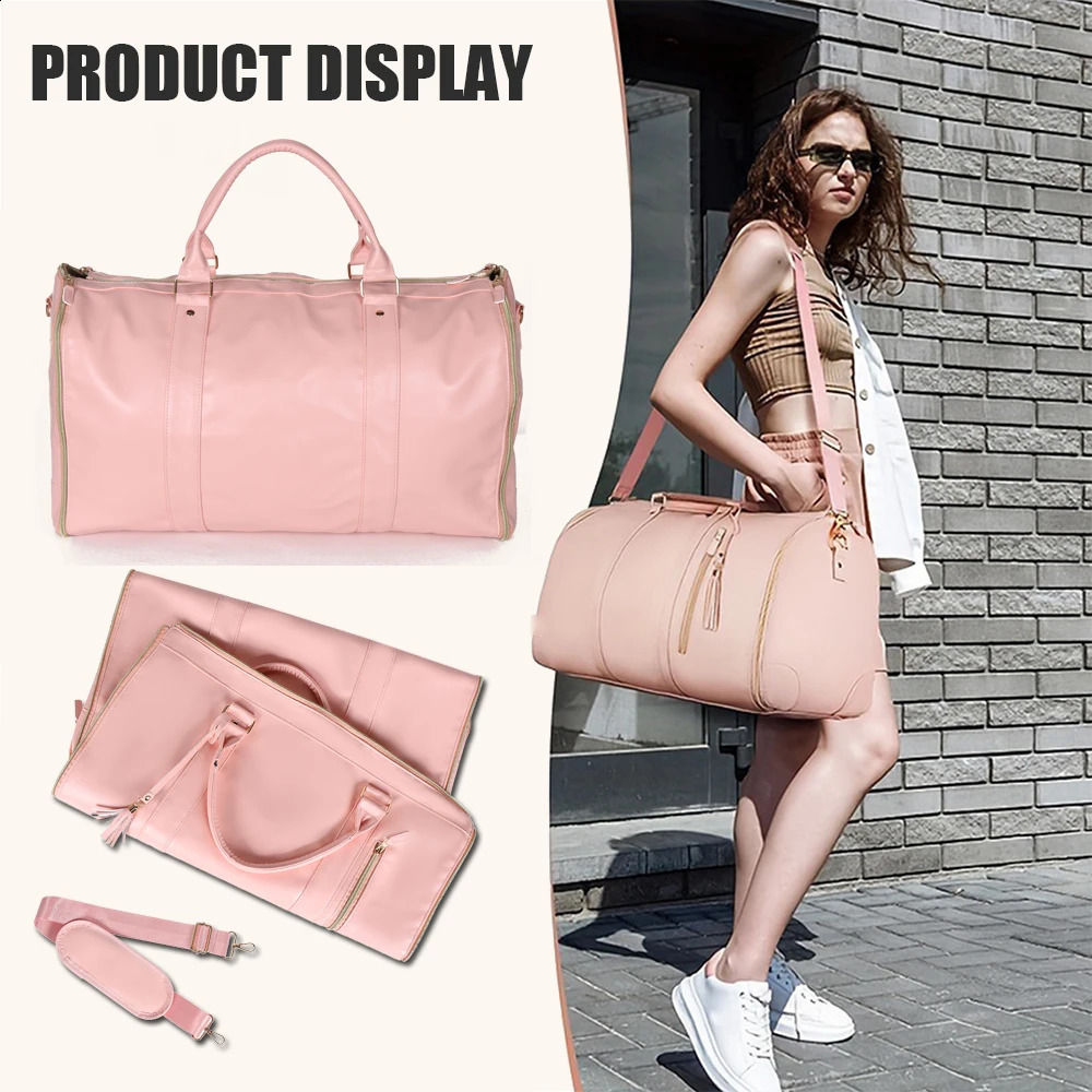 Geestock 2pcs Bags Foldable Suit Storage Bag Women Large PU Travel Bag High Capacity Waterproof Suit Duffel Bag Outdoor Handbag 240819