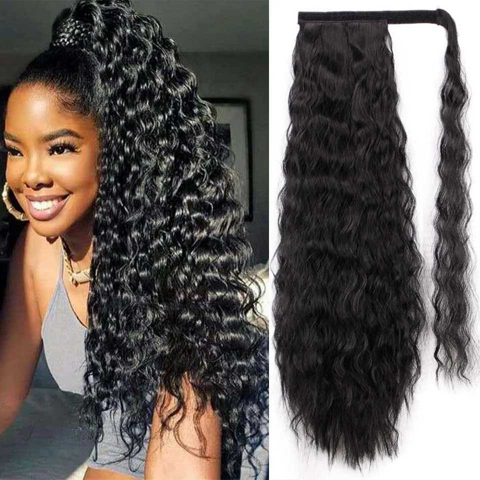 I am a Wig twisted straight clip in a ponytail that extends into a synthetic high-temperature wrap around the hair in a magic cream ponytail W240817