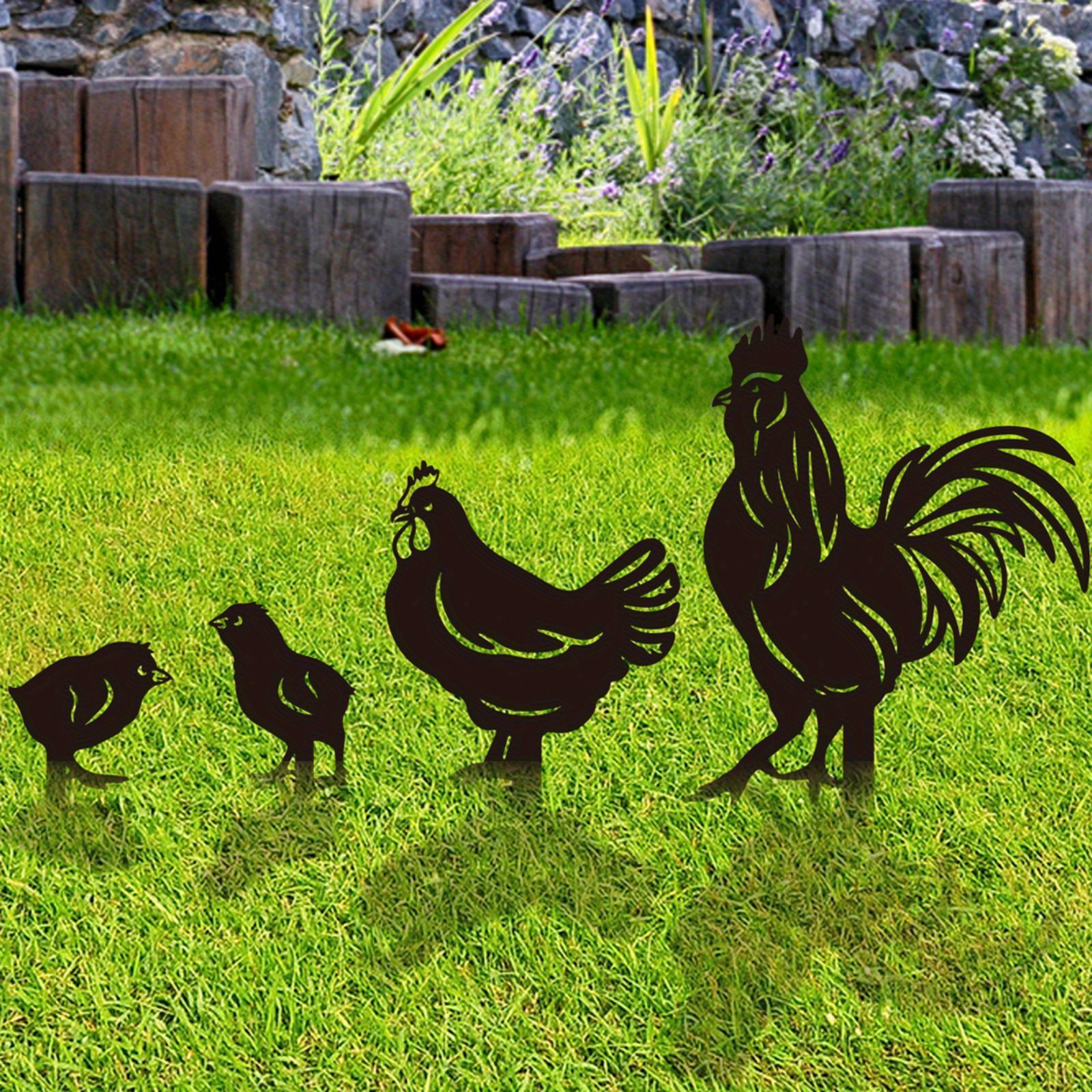 Metal Black Chicken Home Garden Decorations Animals Garden Decor Metal Garden Art
