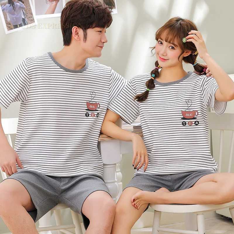 Summer new knitted cotton couple cartoon mens pajamas red pajamas set casual mens pajamas 3XL pajamasW240719