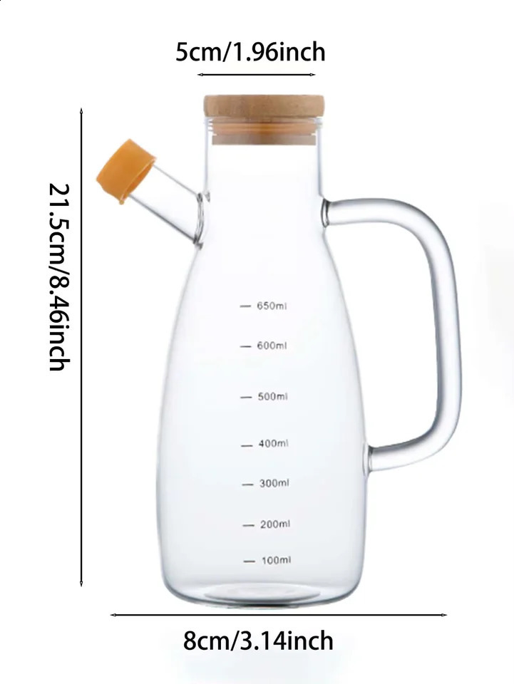 650/1000ml household creative glass dispenser oil bottle with scale and handle kitchen soy sauce vinegar seasoning storage container 240819