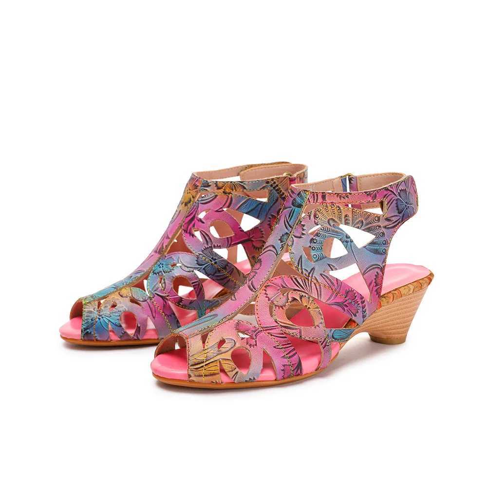 Vicconfy 2024 Ethnic Style Head Layer Cowhide Leather Vintage Casual Womens Sandals CL240806