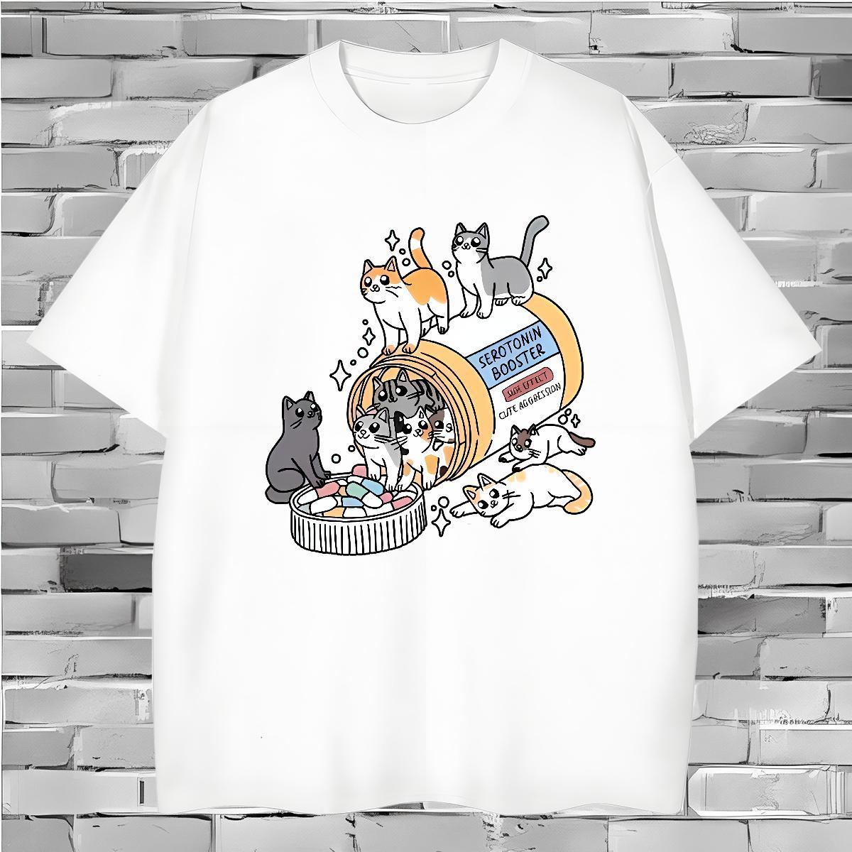 High Quality T-Shirts for Men cats Short Sleeve Soft Home Outdoor Anime 230g 100% Cotton Couples T Shirts Fashion Casual Tees