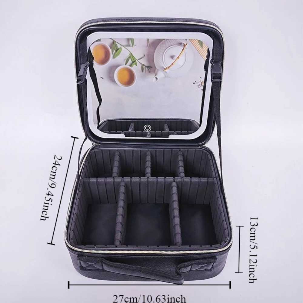 Travel Makeup Bag with Lighted Mirror and 3 Color Settings Rechargeable Cosmetic Organizer Case for Beauty Tools and Accessories Y240819