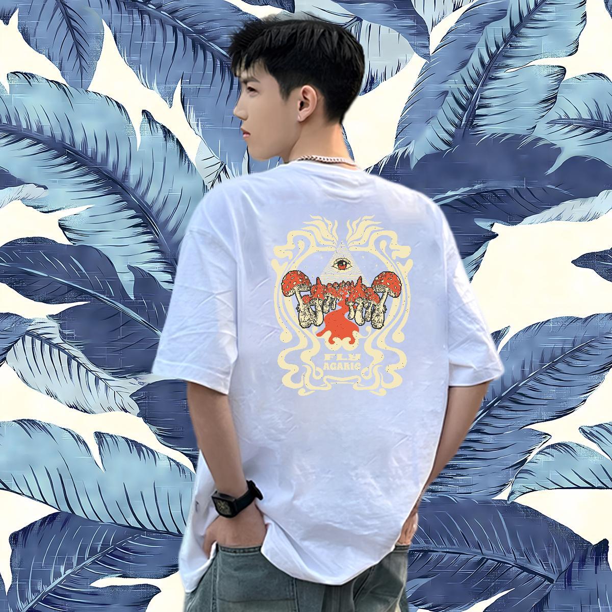 Customized Couples T Shirts mushroom Spring Summer 100% Cotton 230g Tee Shirt O-Neck Short Sleeve Cool Men T Shirts DIY Anime