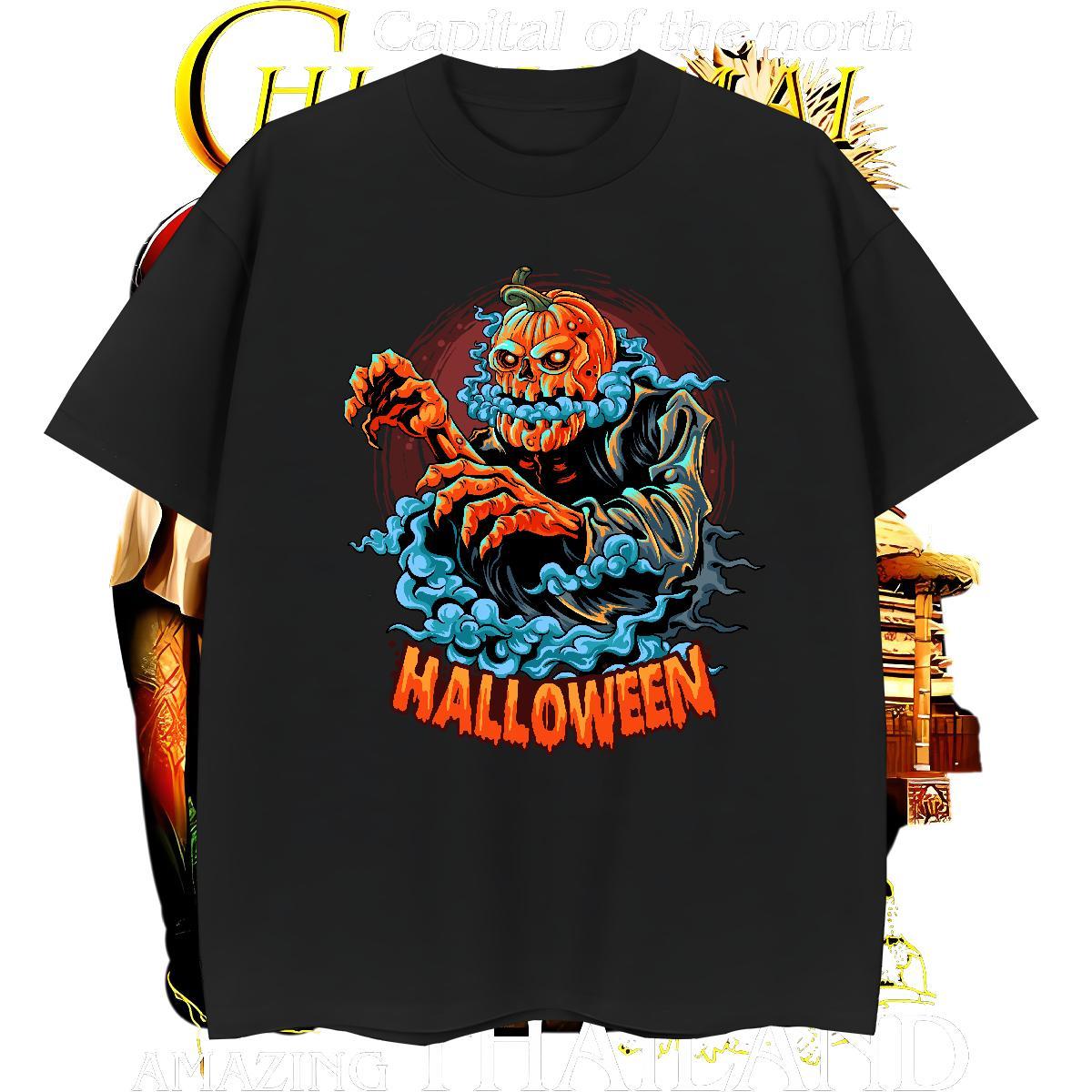 Comfortable Men T Shirts pumpkin Short Sleeve O-Neck Casual Daily Wear Anime Print 230g 100% Cotton Men Tees 2024 Designer Tees Shirts