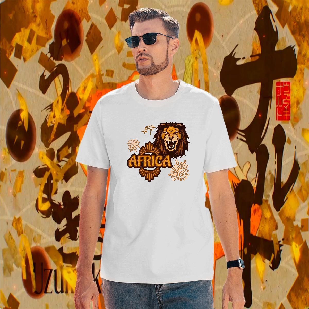 TOP Quality T-Shirts Africa lion Breathable Crew Neck Spring Summer Floral Print 230g 100% Cotton Men Tshirts Casual New Wear