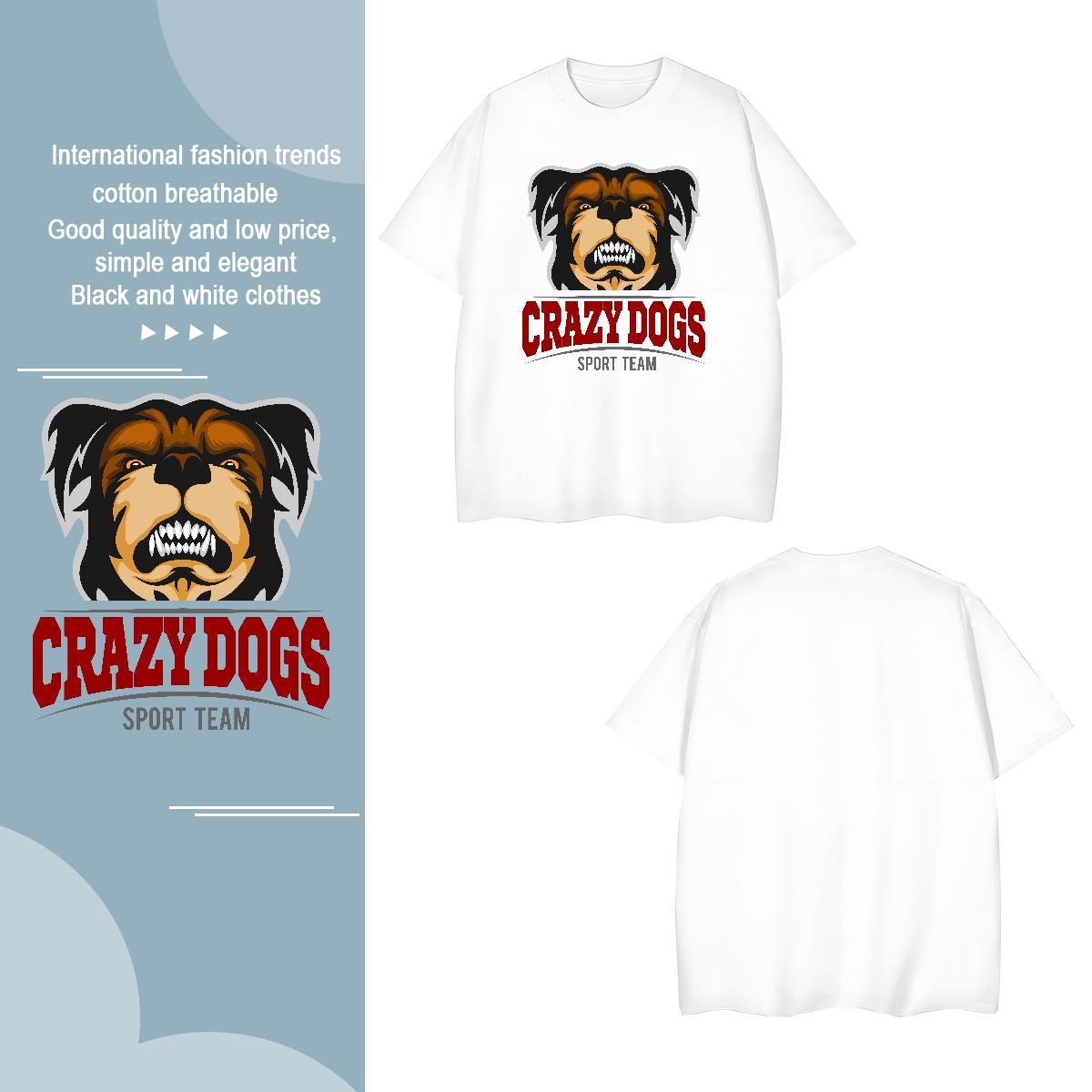 Free Shipping Mens T Shirts crazy dog Breathable Crew Neck Home Outdoor Custom Print Oversized 230g 100% Cotton Men Clothes T-Shirt Fashion Casual Pol