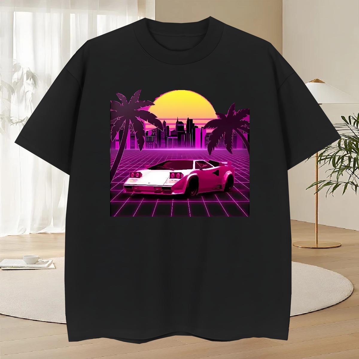 Unisex Tshirt for Man Woman Beach 230g Pure Cotton Graphic O Neck Short Sleeves car T Shirt For Man 2024 New Polos