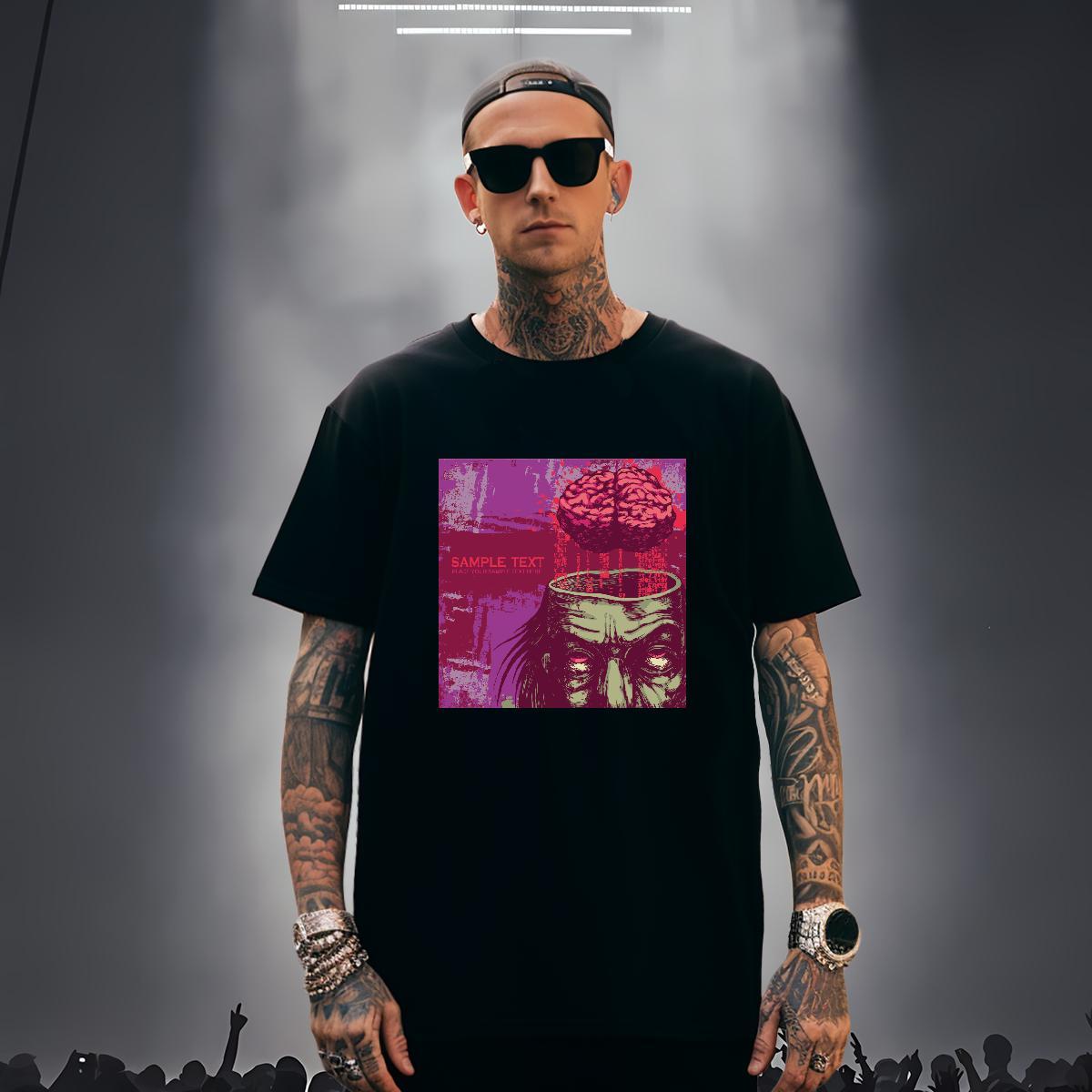 T Shirt For Man 100% Cotton 230g scary Hip Hop Short Sleeve O-Neck Custom Printed Men Tshirts Fashion Casual Classic Tee Shirt