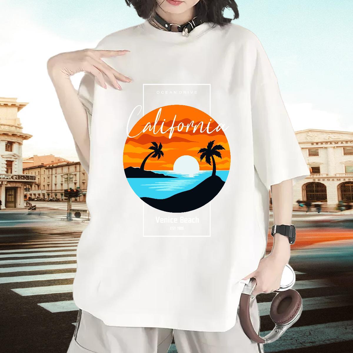 Factory Direct Womens Tshirts High Street Hip Hop Comfortable Tops Shirt Designer 230g Cotton sea Custom Cartoon Womens T Shirts