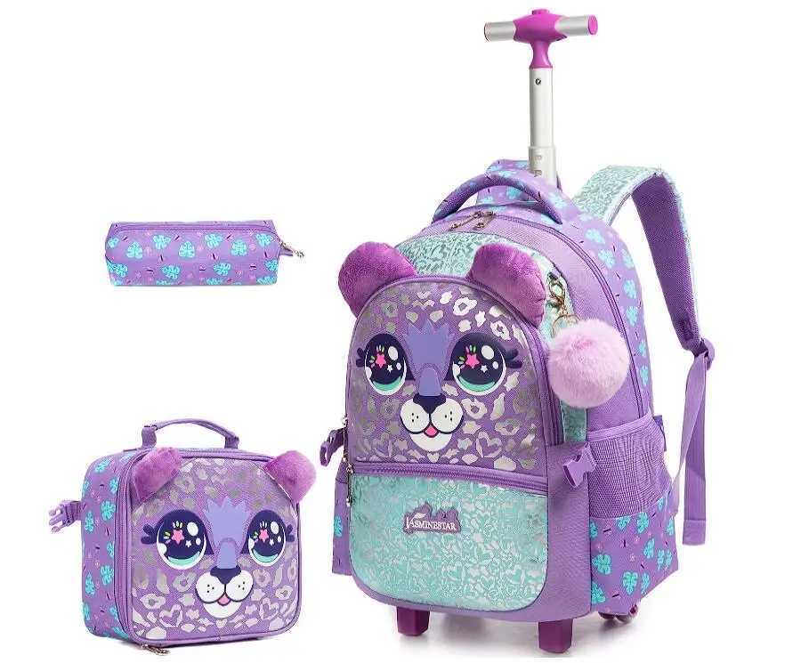 Girls Rolling Luggage Suitcase Travel Trolley Bag for Girls Primary School Student School Trolley Bag Set Lunch Bag Pen bag Set Y240820