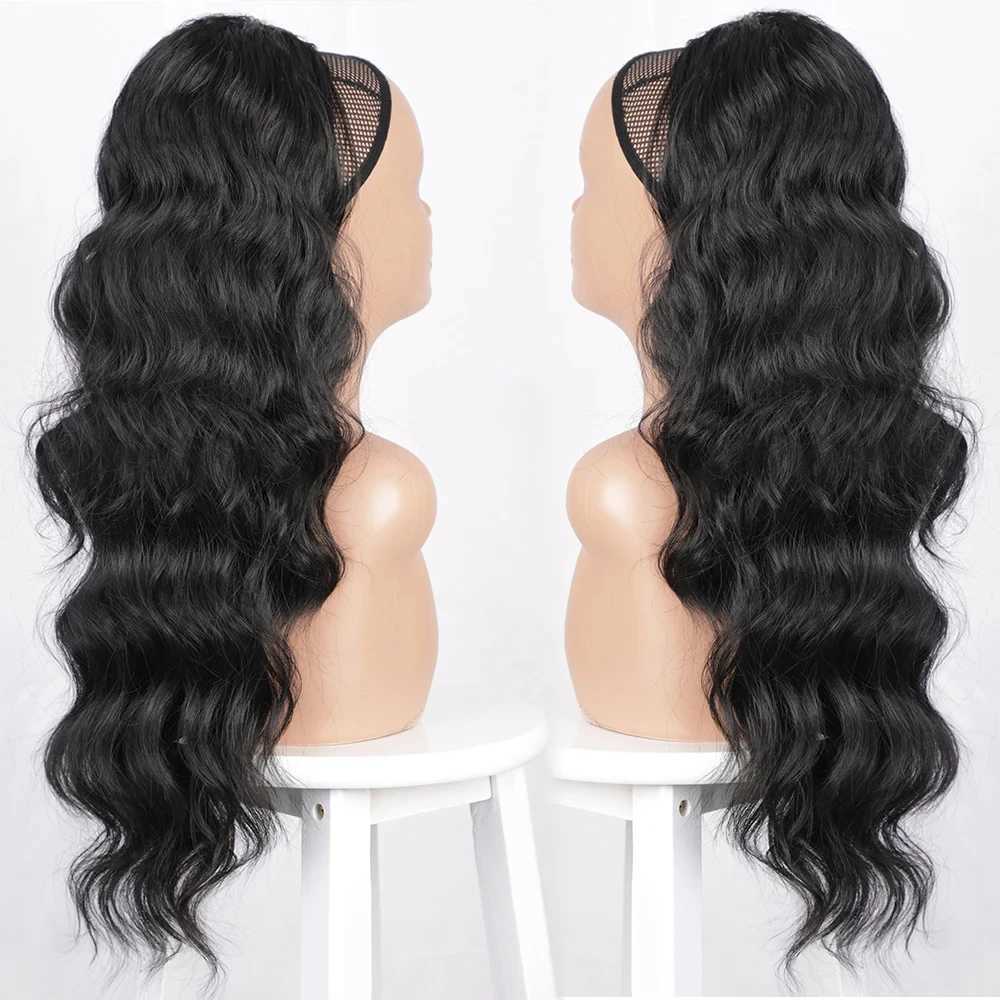 I am a Wig synthetic long wave ponytail with hair synthetic brushed ponytail and black female black wavy ponytail W240817