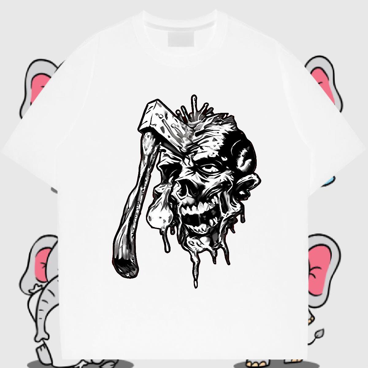 Fashion Design scary Men Tshirts 100% Cotton 230g T shirt Anime Sports Casual Round Neck Short Sleeve Classic Tee Shirt