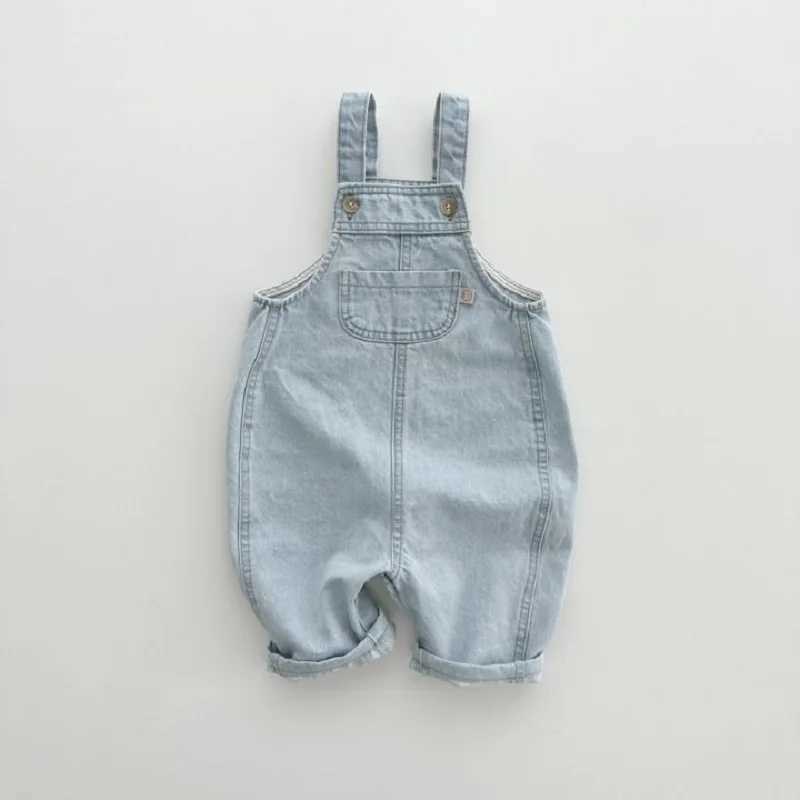 Childrens pants 0-6 years old ultra-thin mens suspension pants casual solid color breathable denim suspension girls jumpsuit W240806