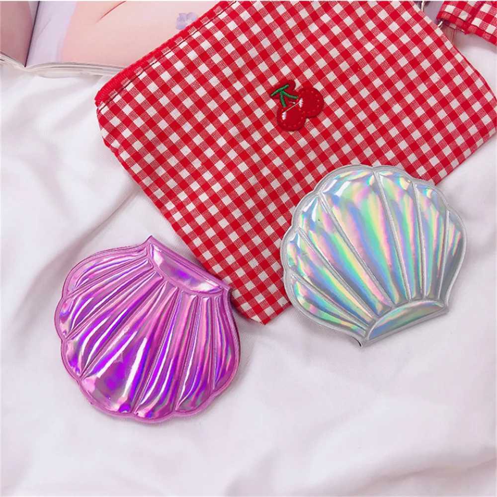 Shell Shape Makeup Mirror Double-Sided 2X Magnifying Vanity Folding Laser Mini Pocket Cosmetic Mirror Hand Compact Beauty Mirror Y240819