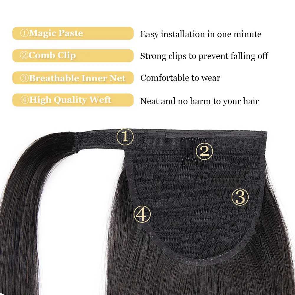 A real ponytail with straight hair sandwiched in the ponytail the full length of human hair and the extension of human hair W240817