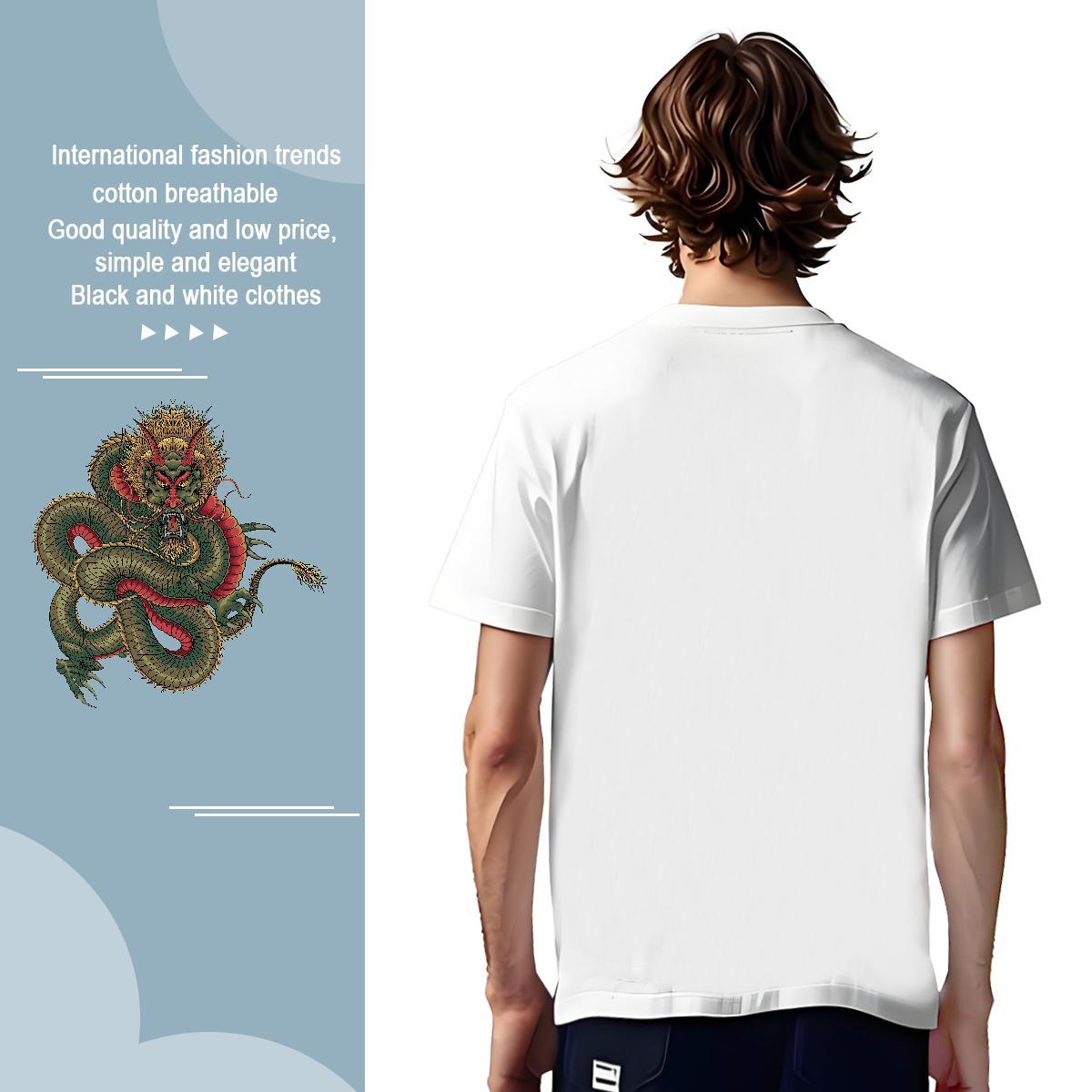 Man T Shirts 100% Cotton 230g dragon Casual Beach Breathable Crew Neck Custom Print Oversized Couples T Shirts 2024 New Loose Clothings