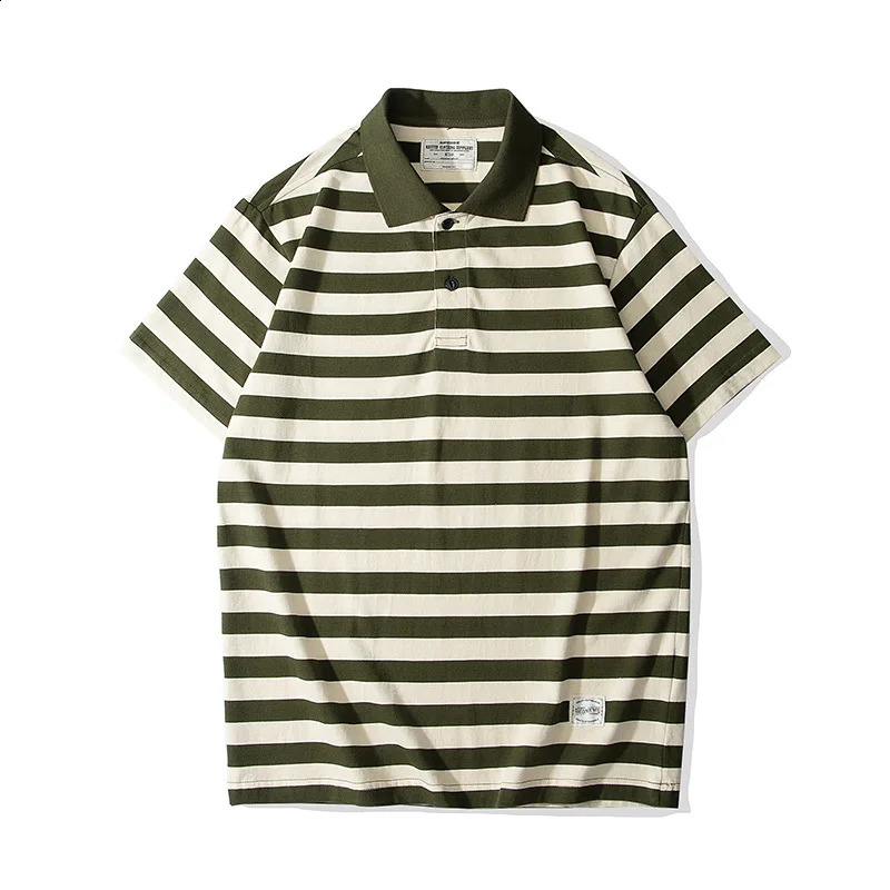 Summer American Retro Navy Stripe Fashion Polo Shirt Mens Simple Pure Cotton Short Sleeve Youth Casual T-shir 240820