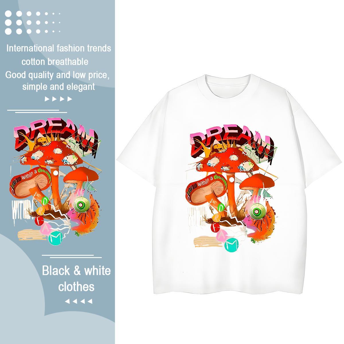 New Arrival Couples T Shirts mushroom High Street Hip Hop 230g Pure Cotton Clothes Round Neck Short Sleeve Designer T-Shirts for Men Oversized 3XL 4XL