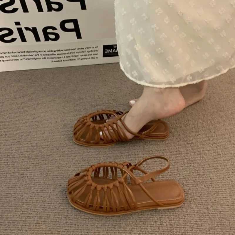 2024 Hot Sale Womens Shoes Baotou Womens Sandals Fashion Narrow Band Dress Sandals Women High Quality Slip-on Flat Sandals CL240806