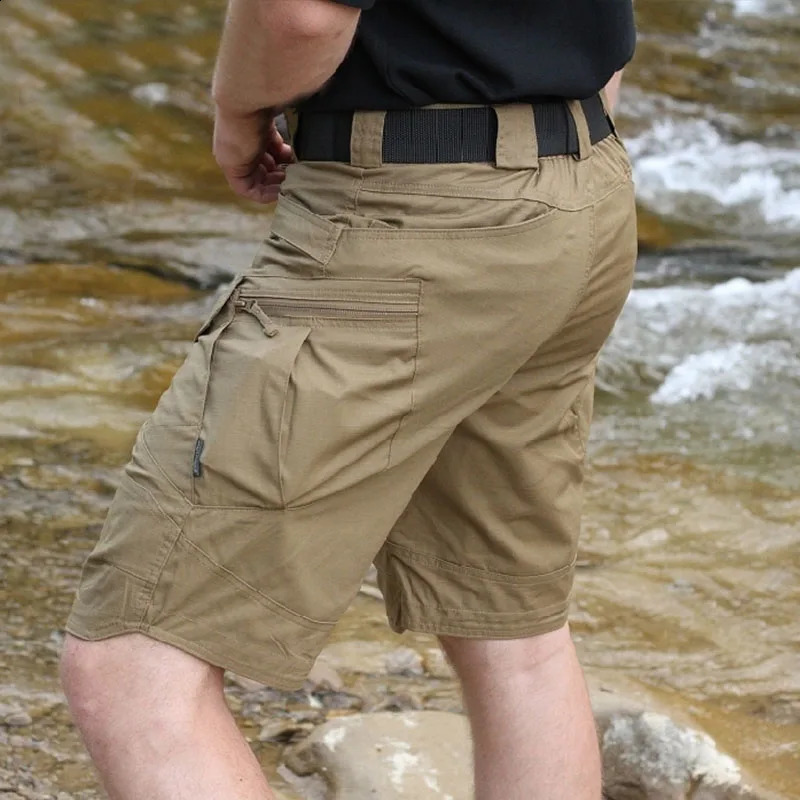 Mens urban military tactical shorts outdoor waterproof and wearresistant cargo quick drying multi pocket plus size hiking pants 240819